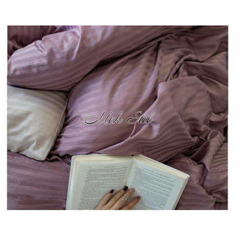 Луксозно спално бельо Памучен сатен райе цвят лилаво 